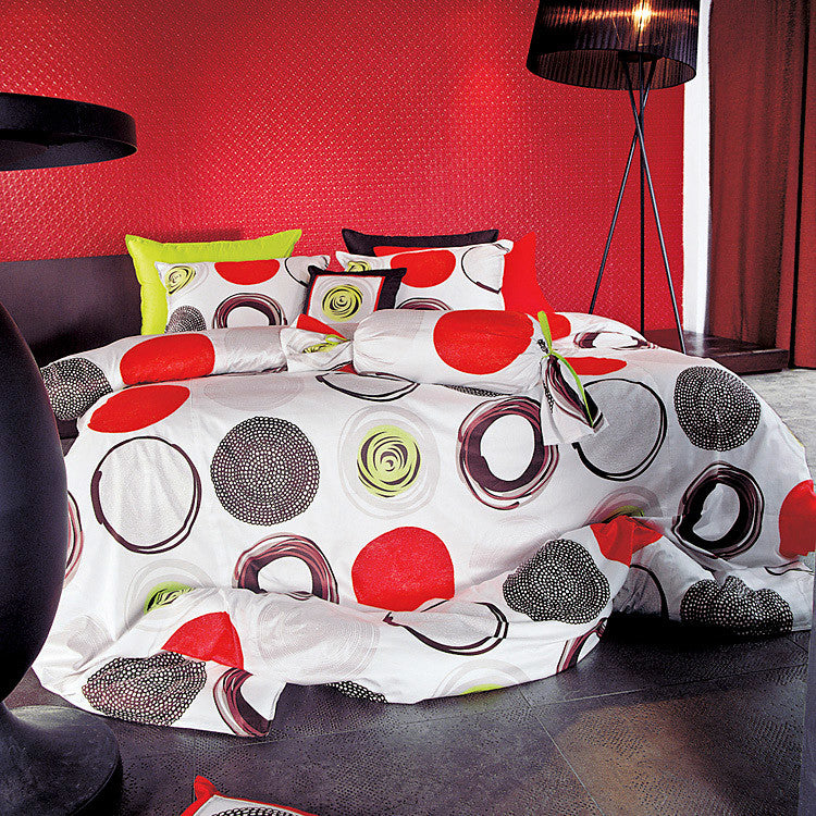 Modern Red And Lime Green Circle Pattern Queen Sheet Set  , Queen