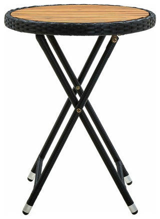 vidaXL Bistro Table Folding Outdoor Side Table Solid Acacia Wood PE Rattan