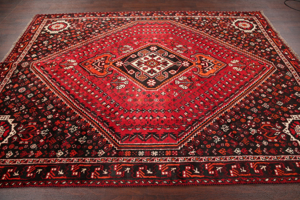 Consigned, Vintage Faded Persian Traditional Handmade Abrash Area Rug, Red, 7x10