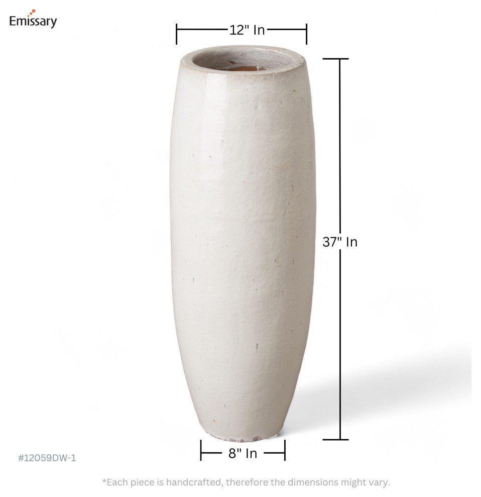 Round Tall Jar, Distressed White 13X37"H