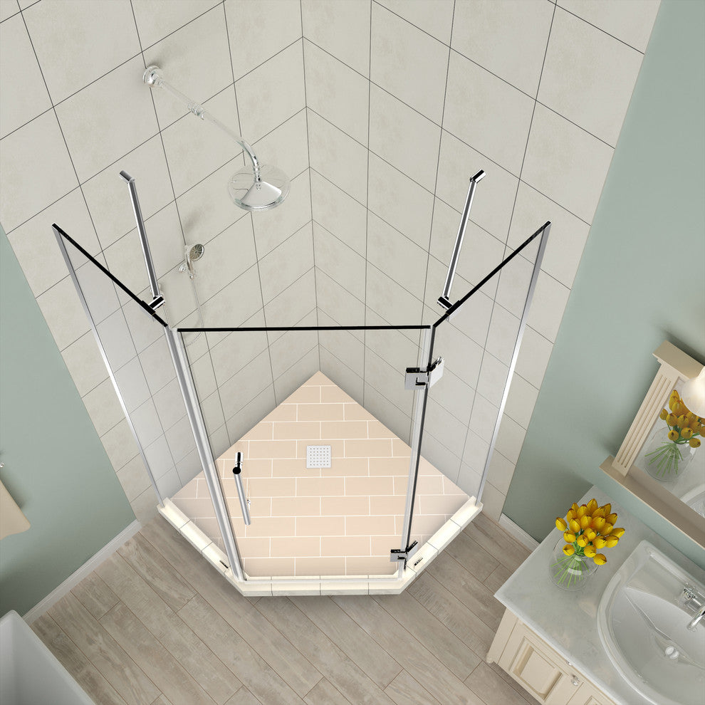 Merrick 34"-34.25"x72" Frameless Neo-Angle Shower Enclosure, Chrome, Chrome, 38