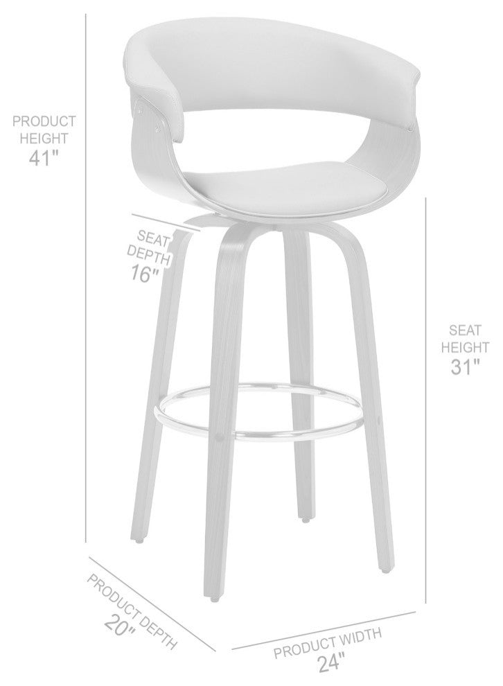 Julyssa Mid-Century Swivel Stool, Faux Leather, Walnut/Cream, Bar Height 30"