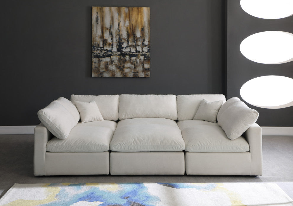 Plush Velvet / Down Standard Comfort 6-Piece U-Shaped Modular Sectional, Cream