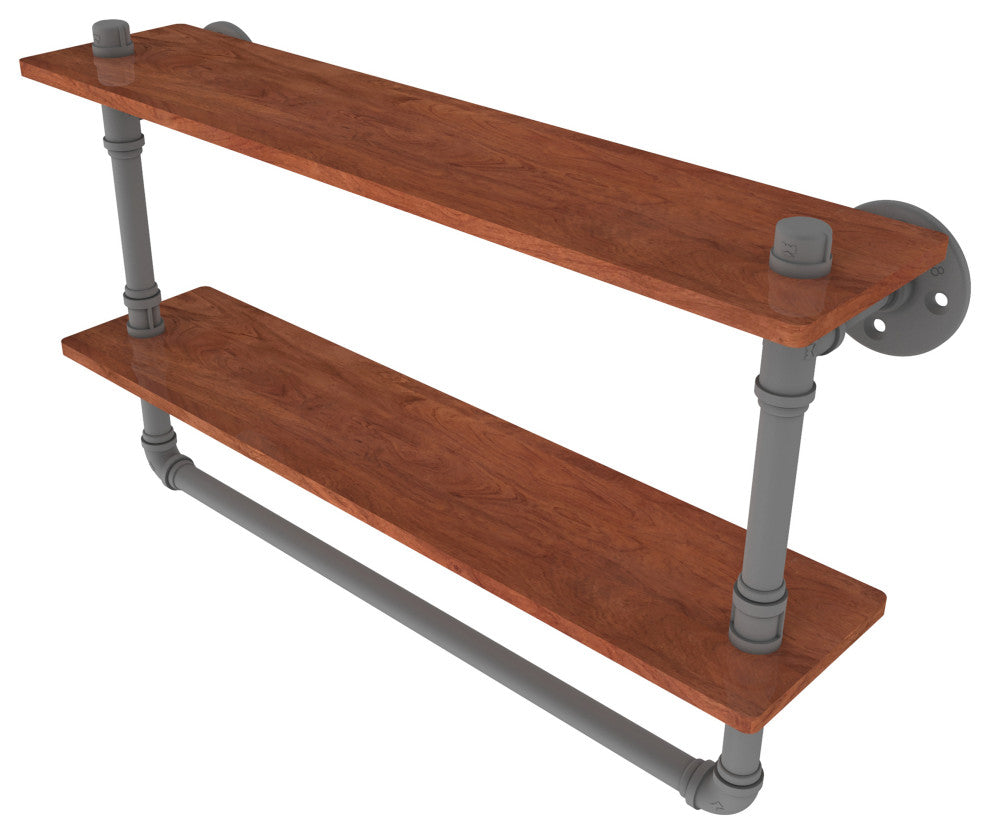 Pipeline Double Ironwood Shelf with Towel Bar, Matte Gray, 22"