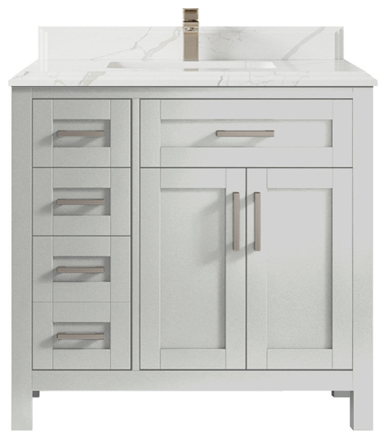Cambridge 36 Center Sink Bath Vanity in Coventry Gray 1.5" Calacatta Laza