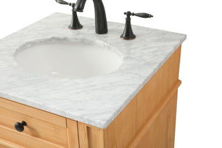 Home Living Vanity with Carrara White Marble Countertop, Natural Wood, 21", Single Sink