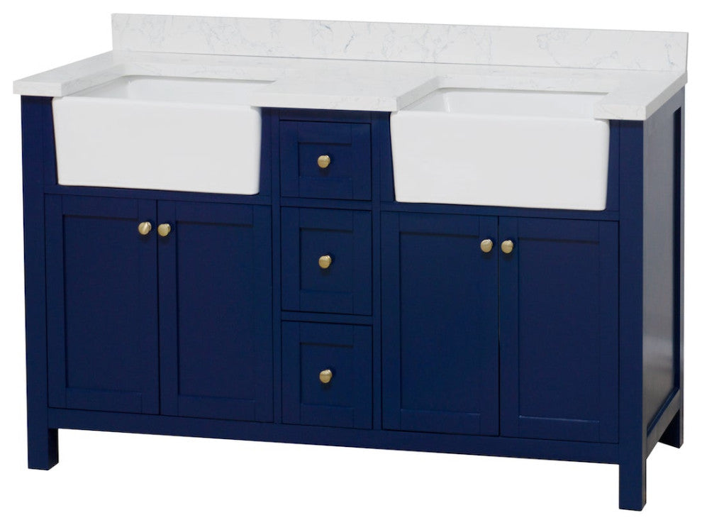 Yorkshire 60" Bathroom Vanity, Royal Blue, Engineered Marble, Double