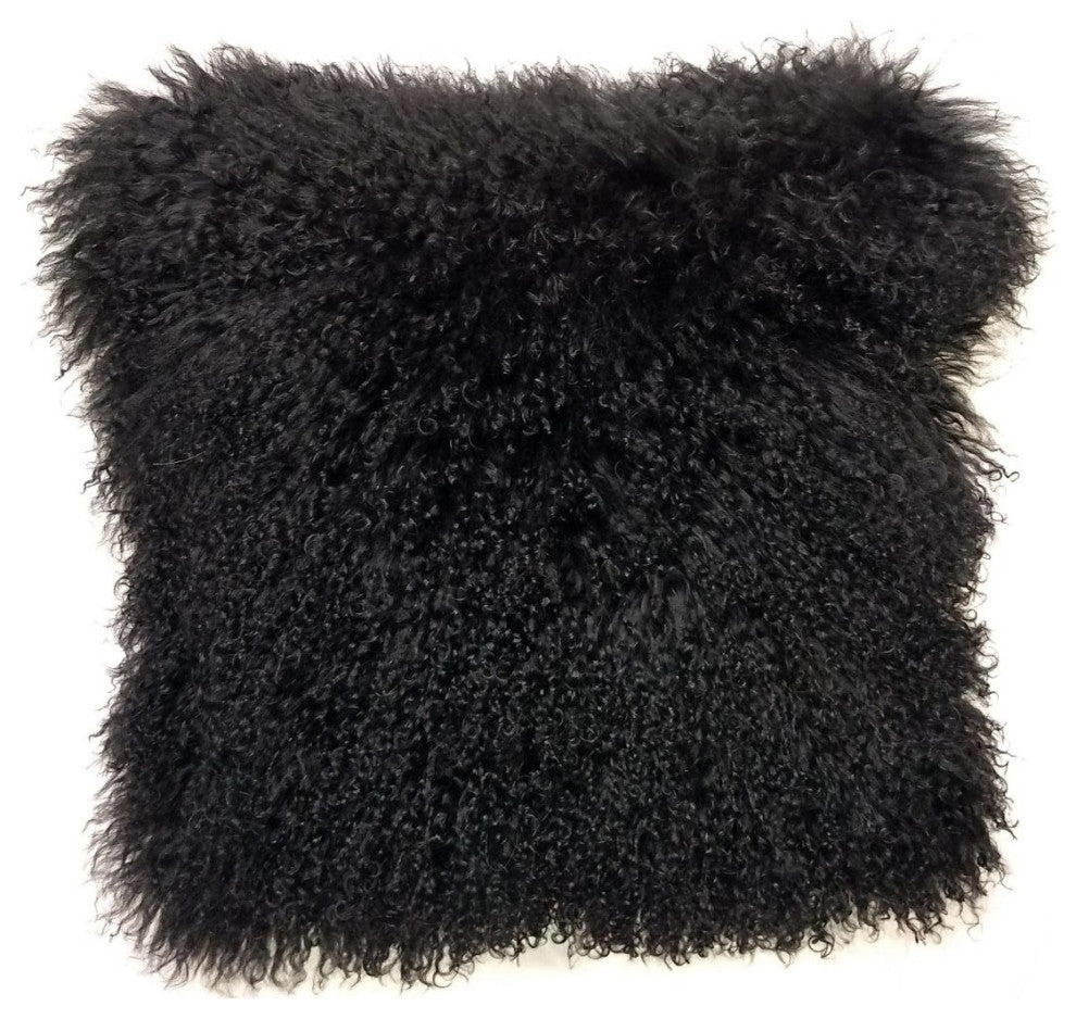 HomeRoots 20" Black Genuine Tibetan Lamb Fur Pillow With Microsuede Backing