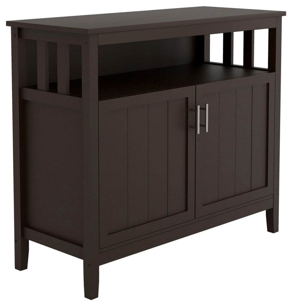 Wood Double Door Accent Cabinet with Open Shelf, Brown, 40" X 16"