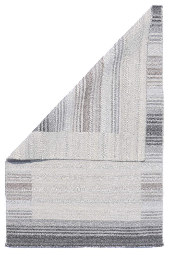 EORC Gray Hand Woven Wool And Viscose Reversible Flat Weave Durry Rug 4'x6'