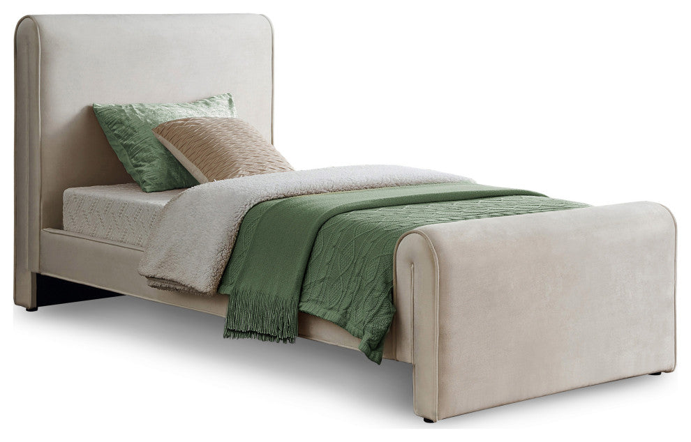 Sloan Black Velvet Full Bed, Cream, Twin