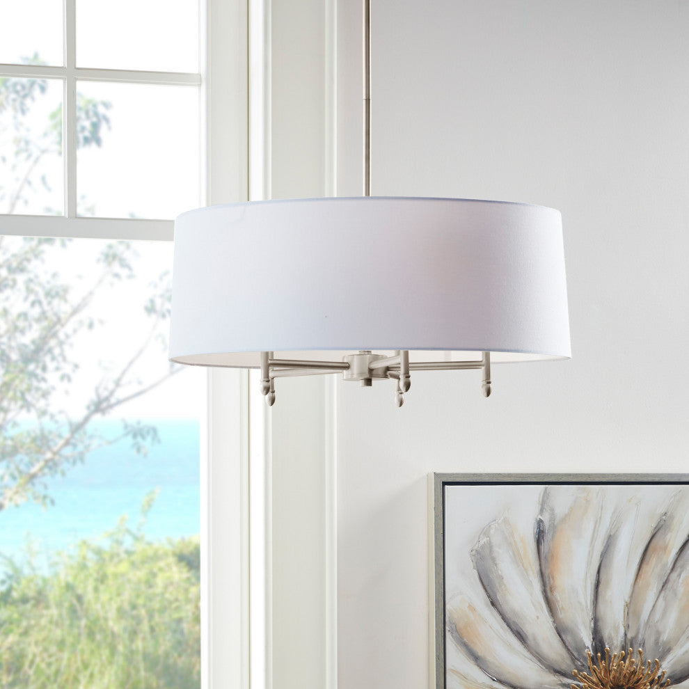 Hampton Hill 5-Light Dimmable Adjustable Height Chandelier, Silver/White