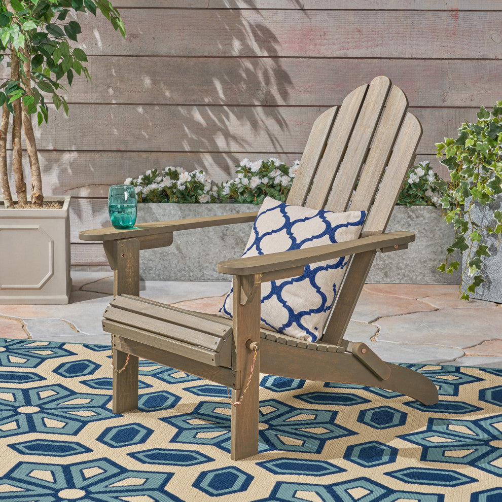 GDF Studio Cara Outdoor Foldable Acacia Wood Adirondack Chair, Gray Finish