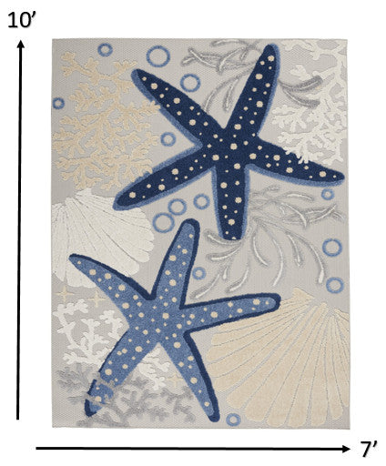 7' X 10' Blue And Gray Indoor Outdoor Area Rug