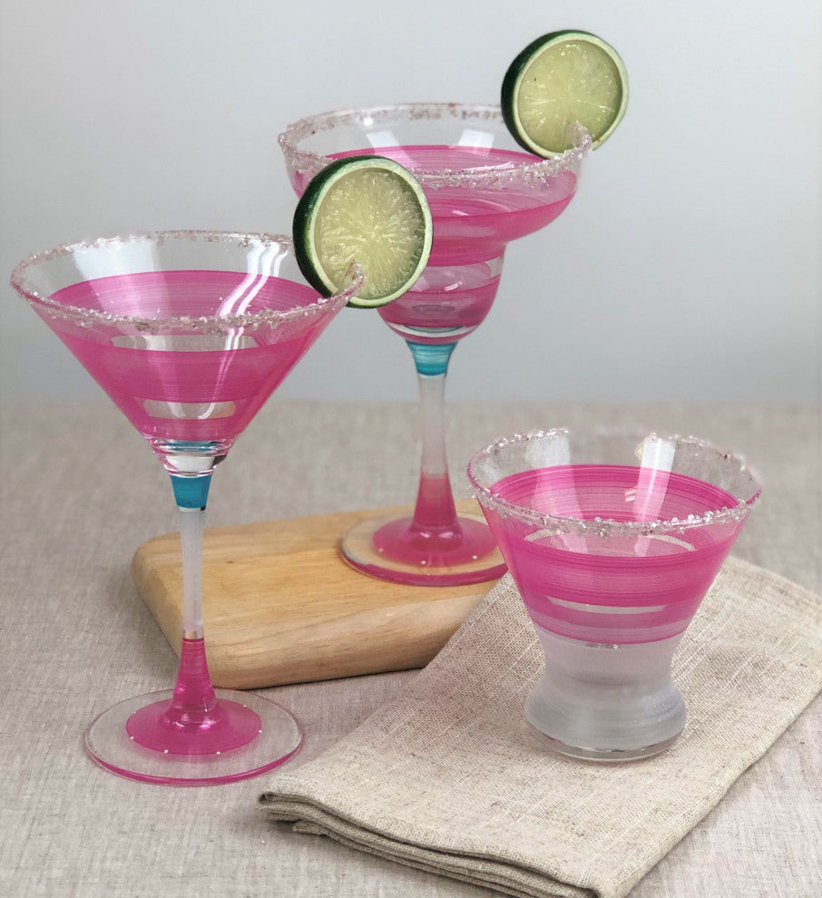Retro Stripe Pink Martini Glasses, Set of 2
