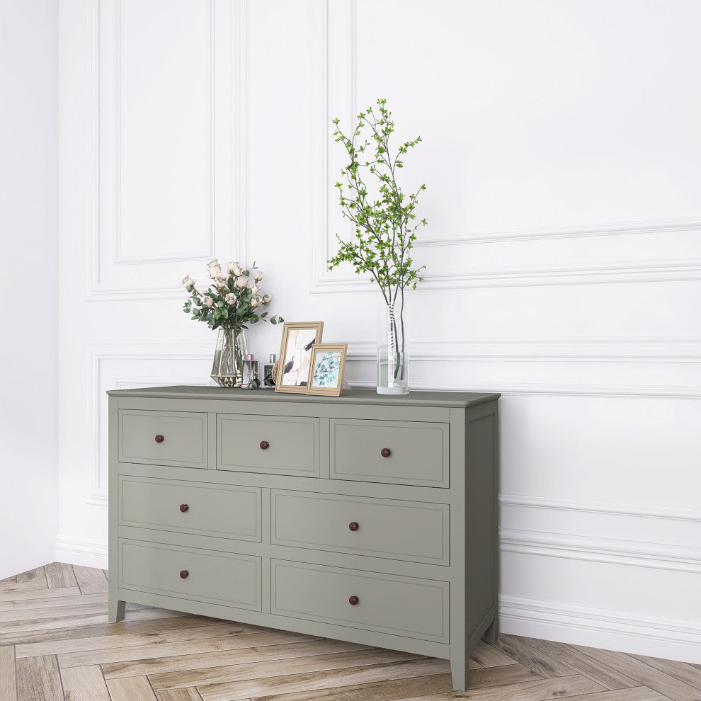 7-Drawer 48" W Solid Wood Dresser, Gray
