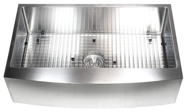 Stainless Steel Curved Front Farm Apron Single Bowl Kitchen Sink, 36"