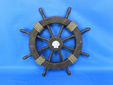 Rustic Wood Finish Decorative Ships Wheel With Seashell, 18"