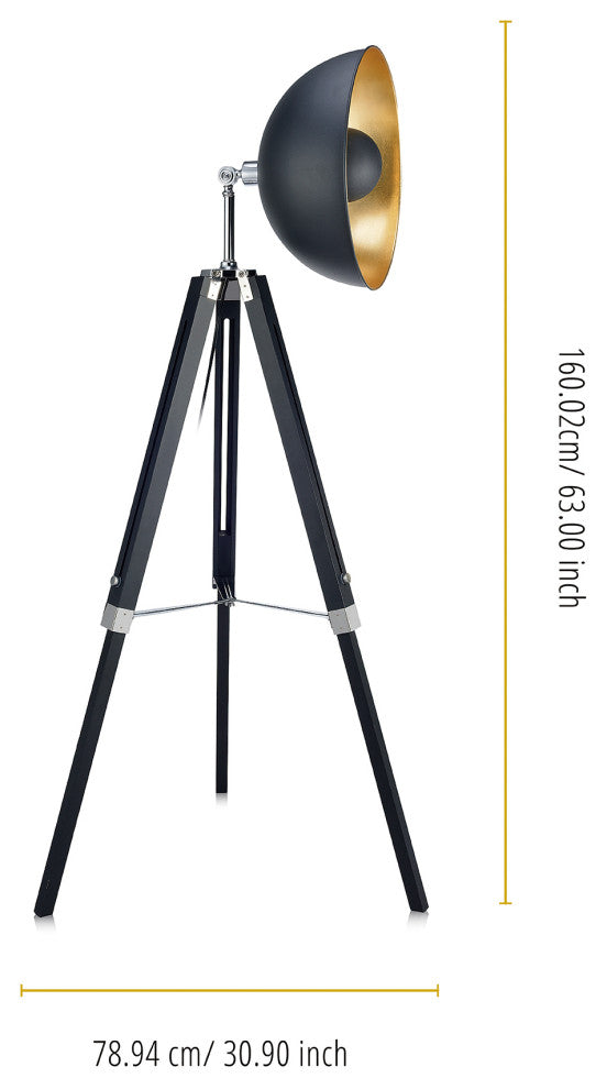 Industrial Metal Tripod Floor Lamp Drum Shade