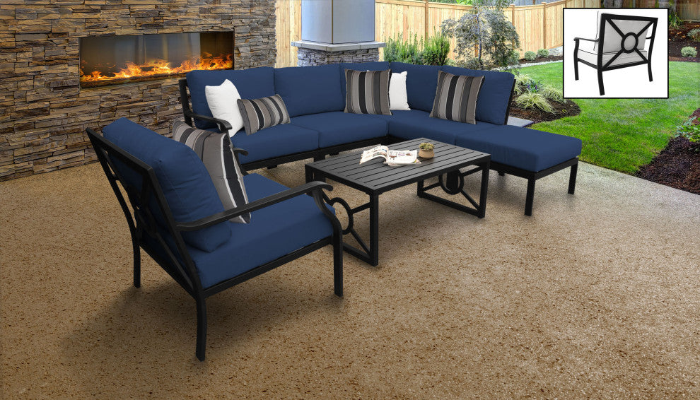 kathy ireland Madison Ave. 7 Piece Aluminum Patio Furniture Set 07f, Midnight