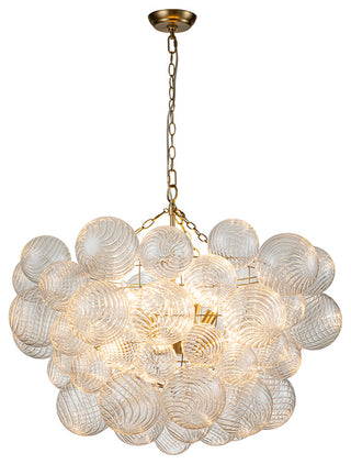 Contemporary Clear Ribbed Bubble Chandelier, Brass, 8 Lights
