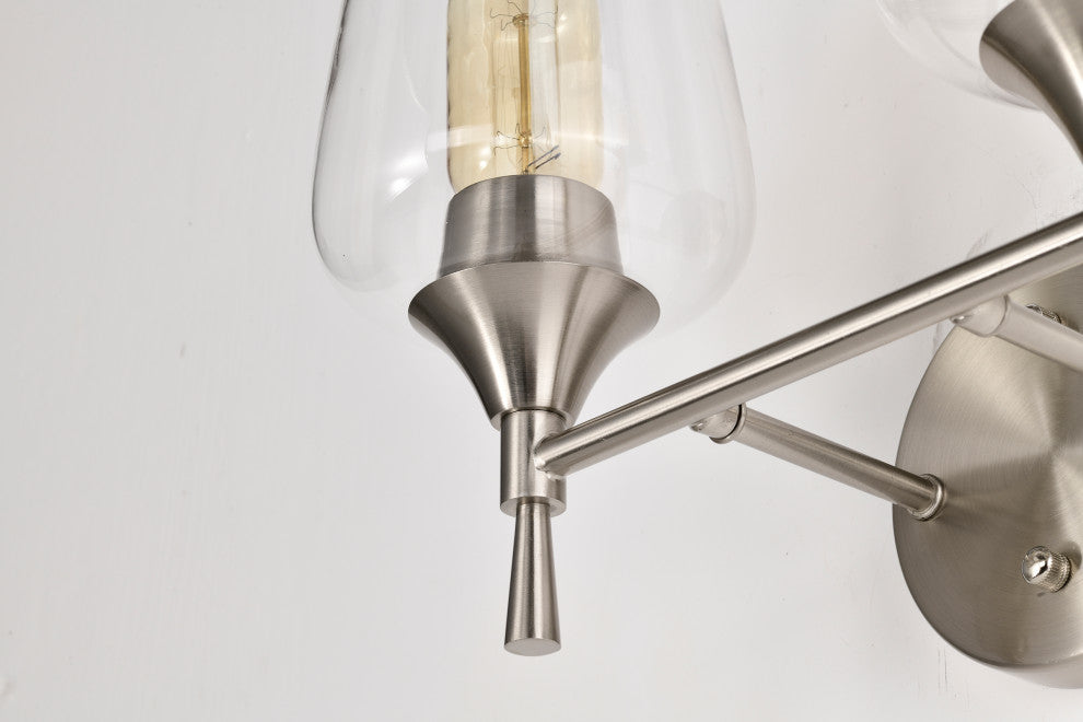 13 in. 2-Light Brushed Nickel Vanity Light With Clear Wine Glass Shades