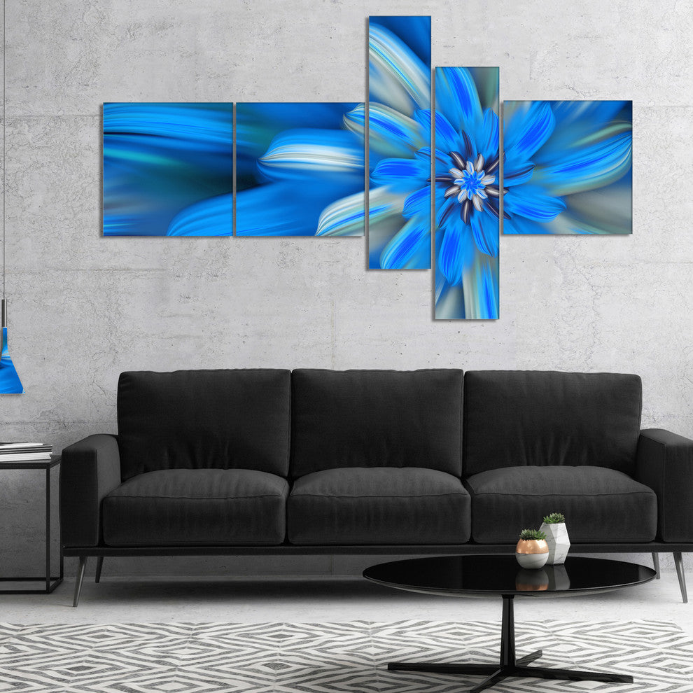 Exotic Dance of Blue Flower Petals, Floral Canvas Art Print, 60"x32", 5 panels