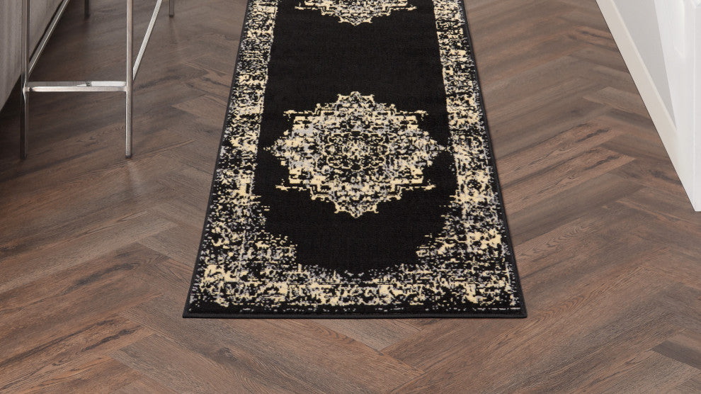 Nourison Grafix 2'3" x 7'6" Black Vintage Indoor Area Rug