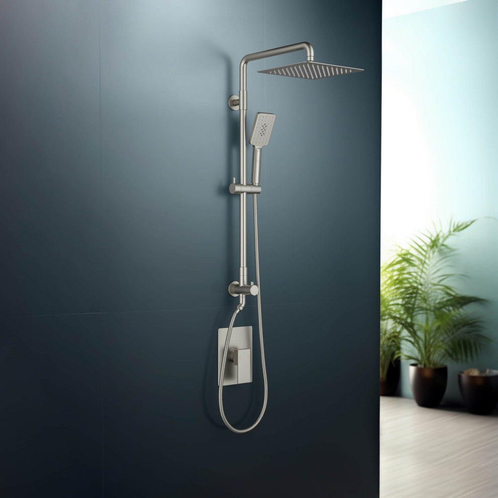 Cube 2-Function Shower Column, Rough, Valve, Brushed Nickel