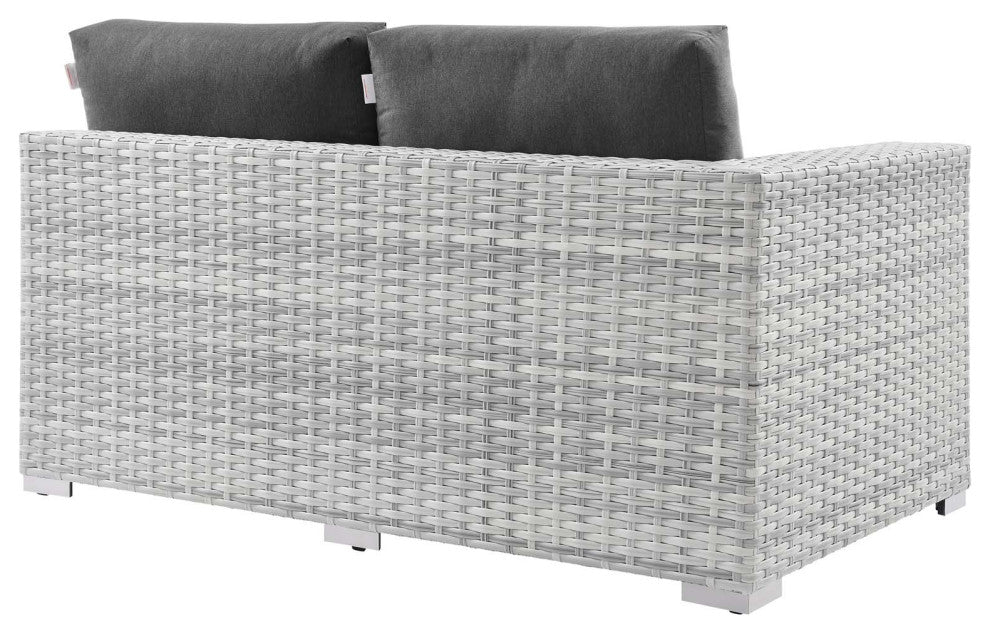 Lounge Loveseat Sofa, Rattan, Wicker, Gray, Modern, Outdoor Patio Bistro
