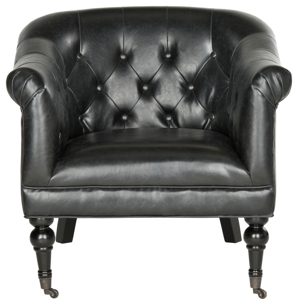 Safavieh Nicolas Tufted Club Chair, Antique Black Leather