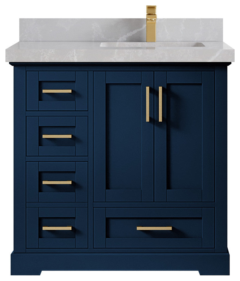 Boston 60 Double Bathroom Vanity in Navy Blue 2" Pearl Gray