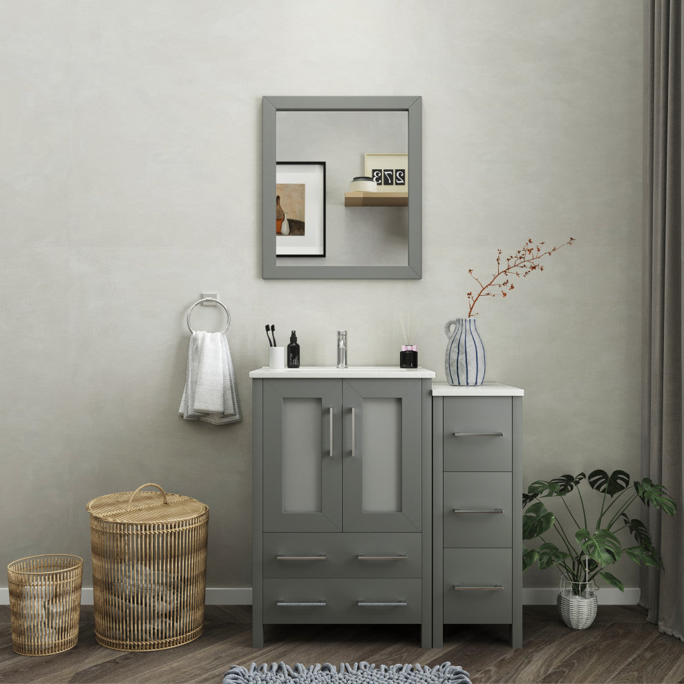 Vanity Art Vanity Set With Ceramic Top, 36", Gray, Standard Mirror