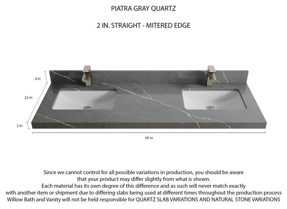 Malibu 60 Double Sink Bathroom Vanity in White  2" Piatra Gray