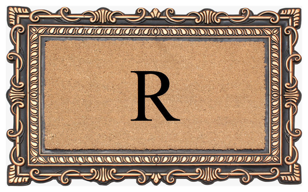 Carson Bronze/Beige Rubber And Coir 24"x36", Monogrammed Doormat, R