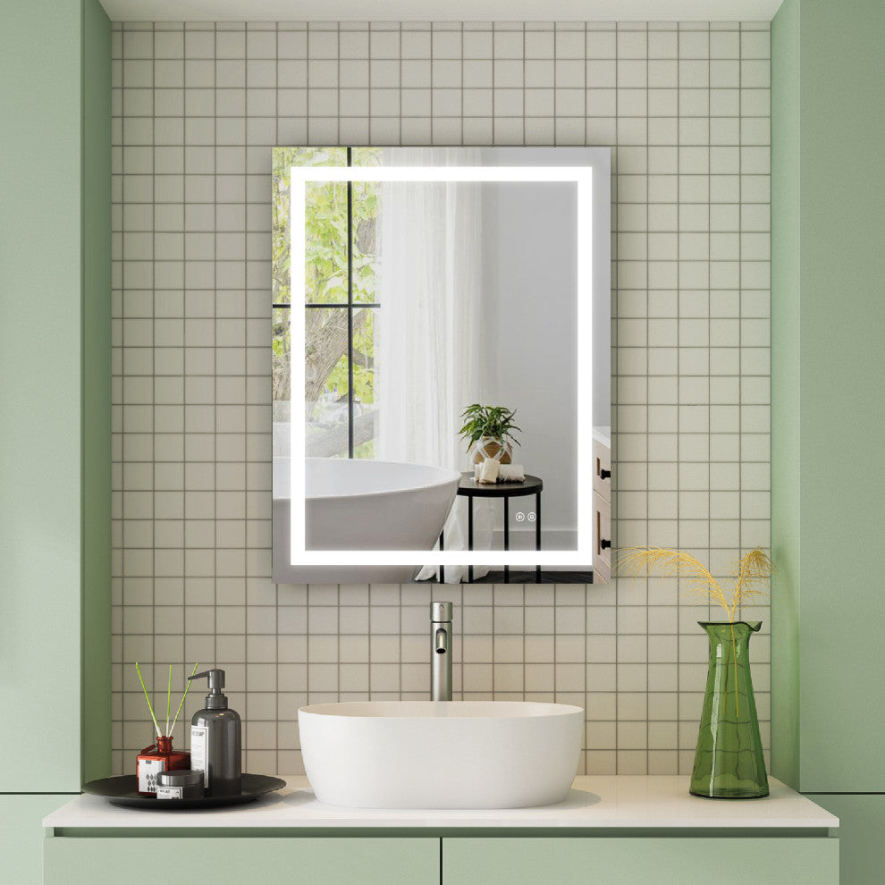 Frameless LED Bathroom Vanity Mirror With Defogger Dimmer, 28"x36"