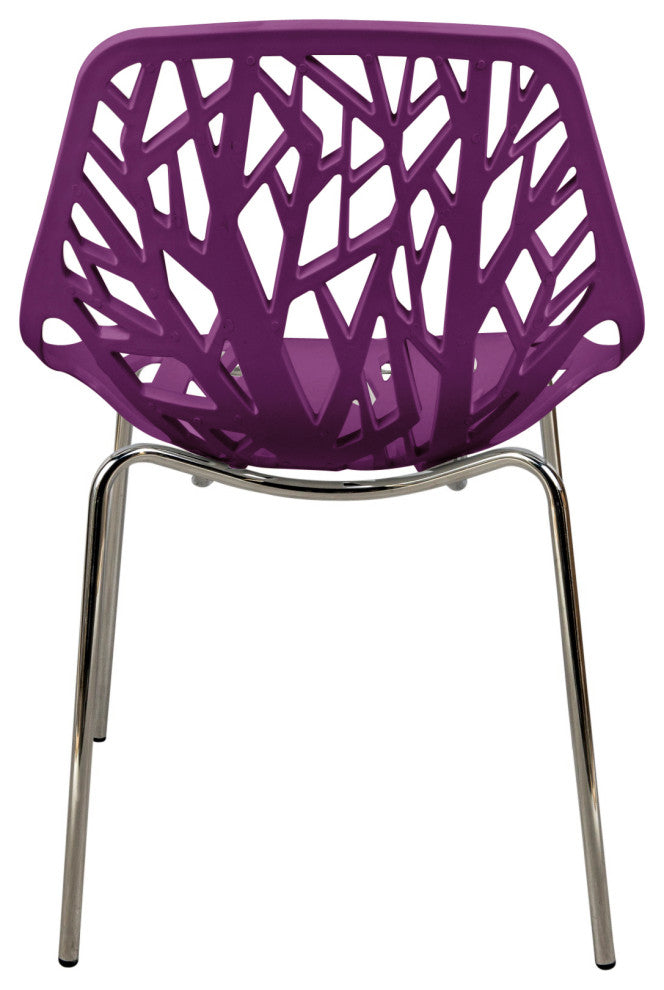 LeisureMod Modern Asbury Dining Chair With Chromed Legs, Set of 4 Purple