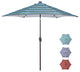 9' Outdoor Patio Steel Market Umbrella With 24 LED Lights, Blue Striped