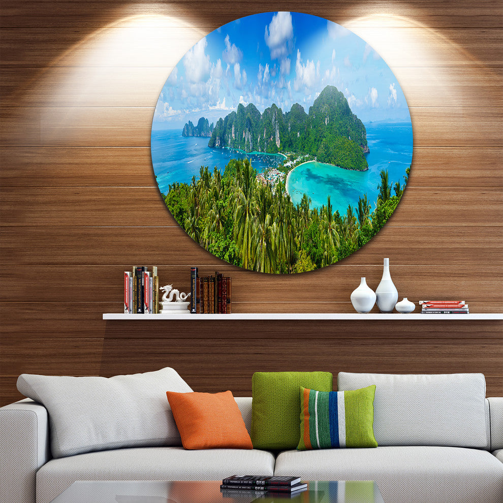 Tropical Island Panorama, Photo Round Metal Wall Art, 11"