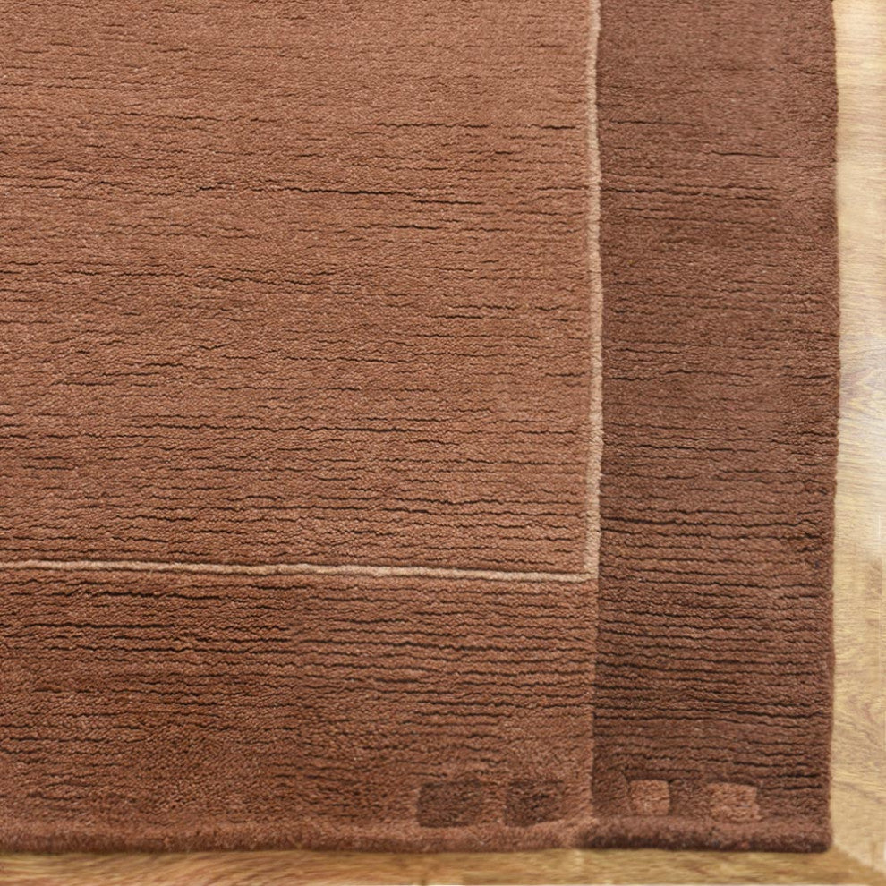 Hand Knotted Tibbati Wool Area Rug Contemporary Brown