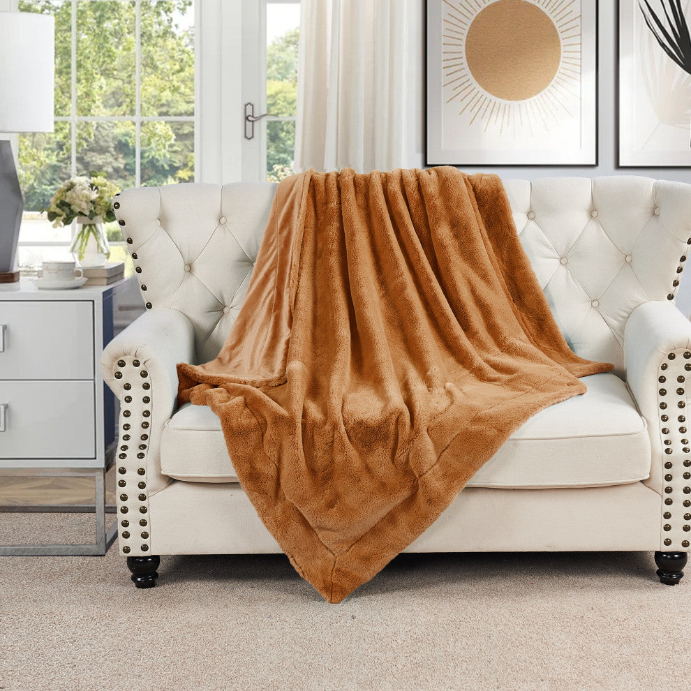 Fox Faux Fur Throw Blanket, Burnt Orange, 60''x80''