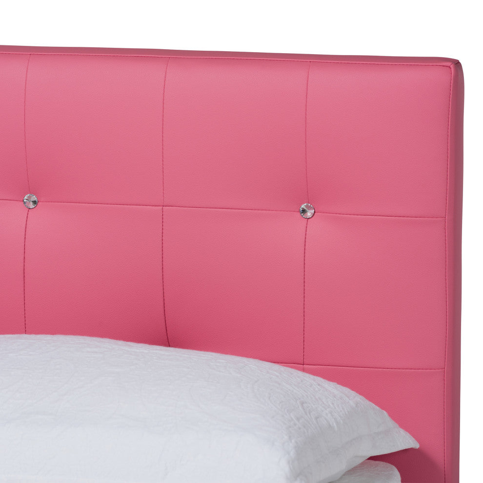 Barbara Glam Pink Faux Leather Upholstered Queen Size 3-Piece Bedroom Set