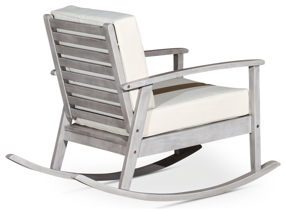 DTY Outdoor Living Longs Peak Eucalyptus Rocker w/ Cushions, Silver Gray, Navy