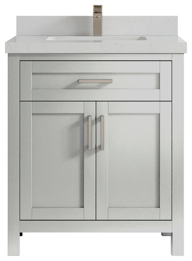 Cambridge 30 Single Sink Bath Vanity in Coventry Gray 2" Carrara Quartz