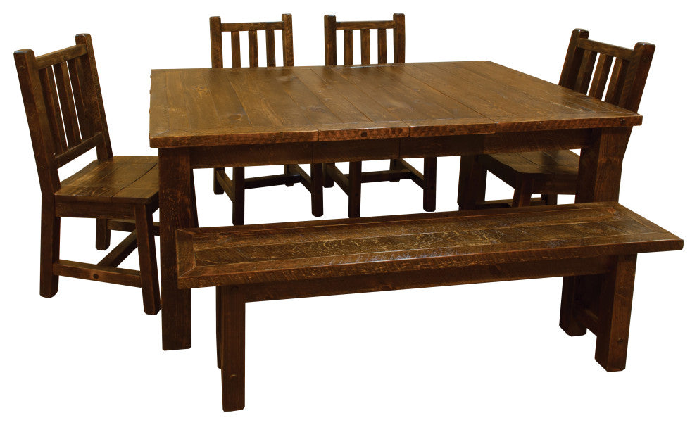 Rustic Barn Wood Style Timber Peg Extension Dining Set, Early American, 2-Leaf 42" X 66"