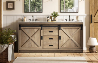 Home Living 72" Double Bathroom Vanity, Natural Oak