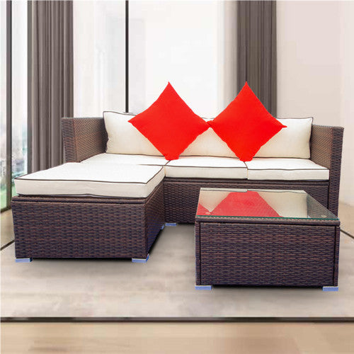 3 Piece Pation Wicket Set Outdoor Furniture Rattan Sofa Set With Cream Finish