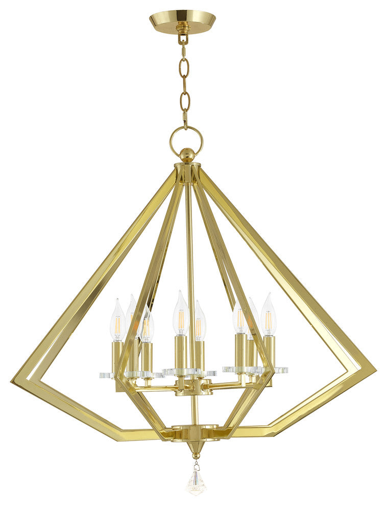 8 Light Chandelier, Polished Brass