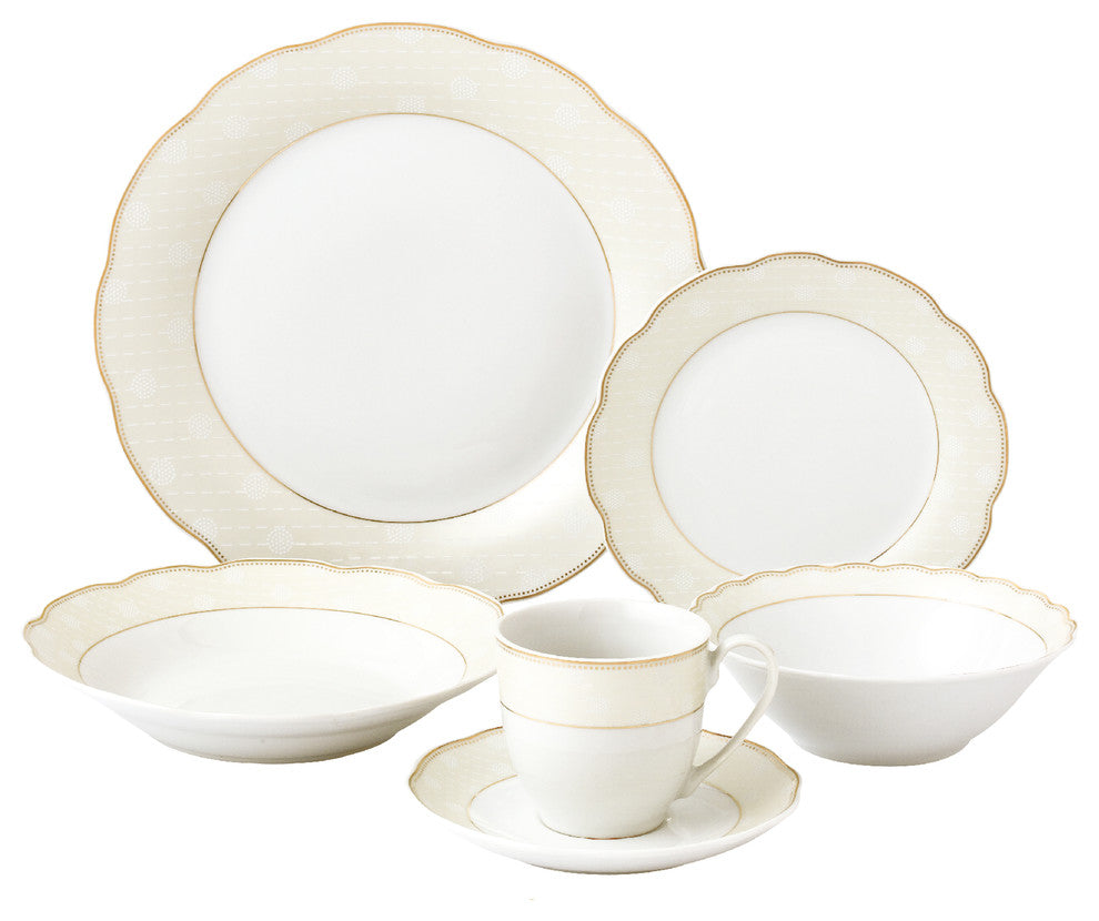 24 Piece Wavy Dinnerware-Porcelain-Srvice for 4-Tova