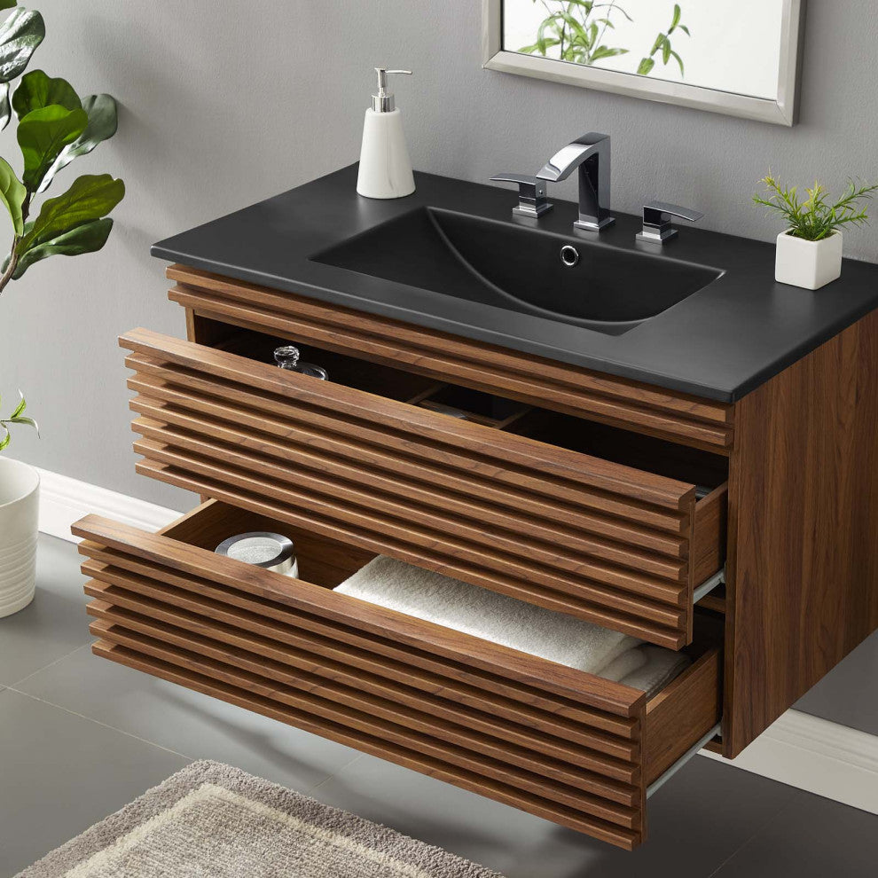 Render 36" Wall-Mount Bathroom Vanity Walnut Black -5395